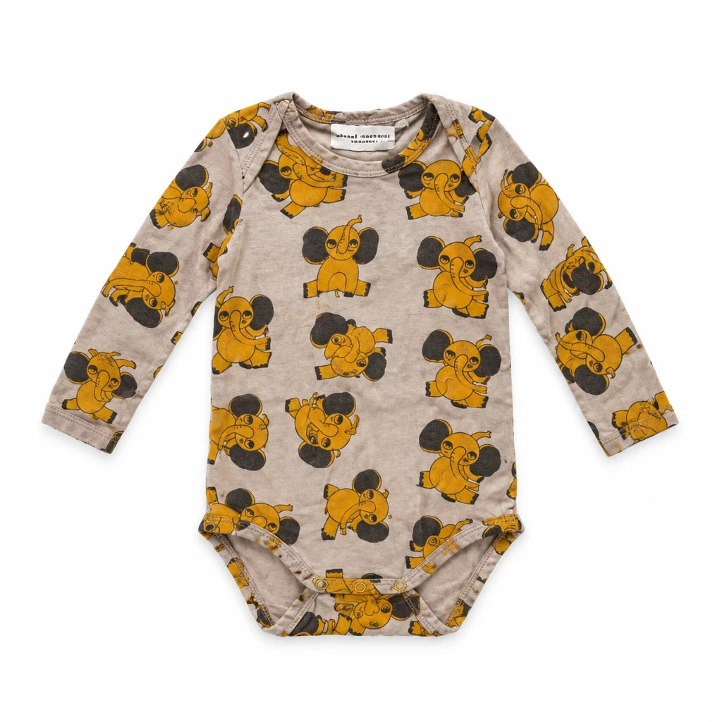 Bodysuit med elefanttryck från Mini Rodini - Storlek 68/74 - Beige