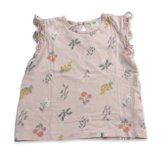 Blomstret T-shirt fra H&M - Størrelse 86 - Rosa