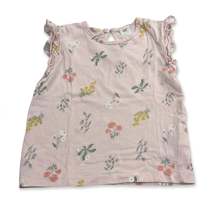 Blomstret T-shirt fra H&M - Størrelse 86 - Rosa