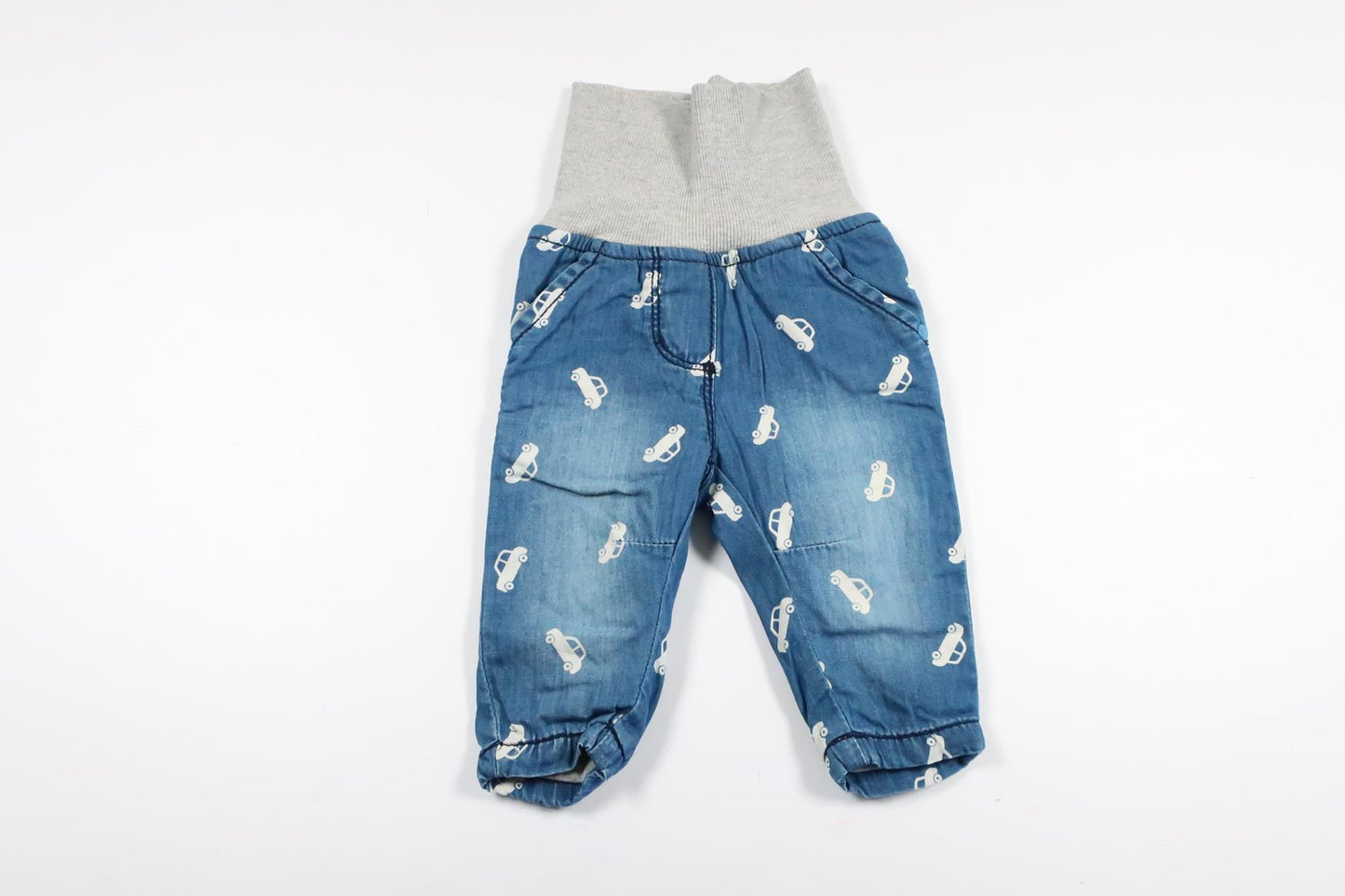 Letforede pull-on jeansbukser med biler fra Dopo Dopo i størrelse 56