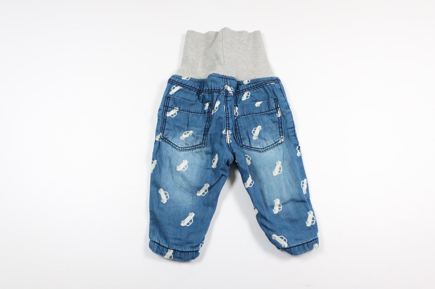 Letforede pull-on jeansbukser med biler fra Dopo Dopo i størrelse 56