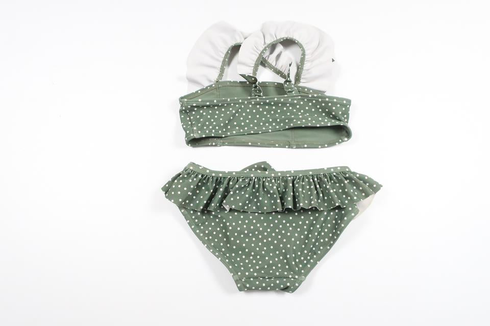 Todelt bikini med prikker og flæser fra Unknown - Størrelse 98/104 - Grøn
