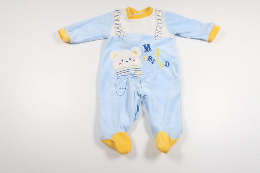 Jumpsuit/Overall i fleece med matchende hue fra Unknown - Størrelse 68 - Blå