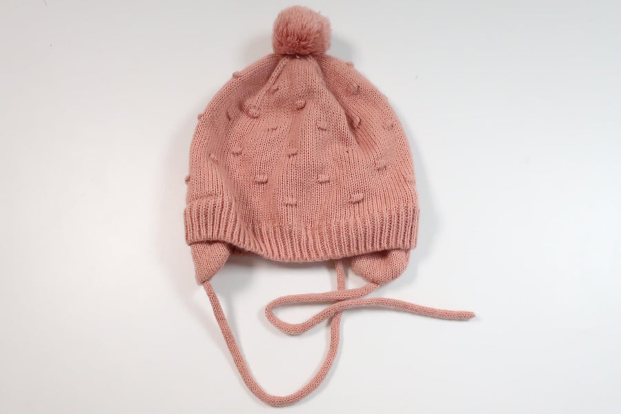 Strikket hue med kvast fra H&M - Størrelse 86/92 - Lyserød