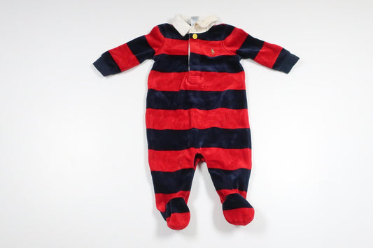 Stribet fleece jumpsuit fra Ralph Lauren - Størrelse 62 - Multifarvet