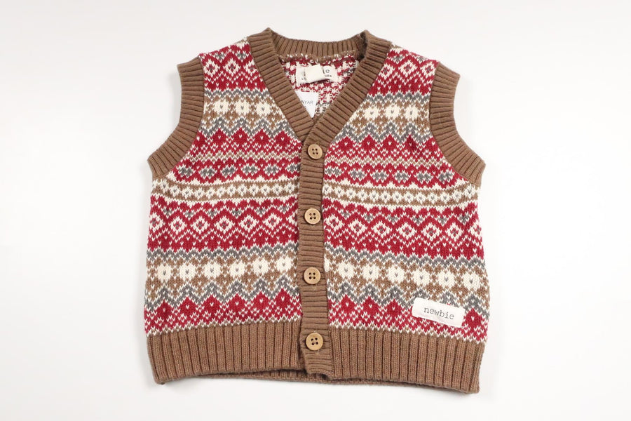 Strikket vest/julevest fra Newbie Limited Edition - Størrelse 62 - Brun