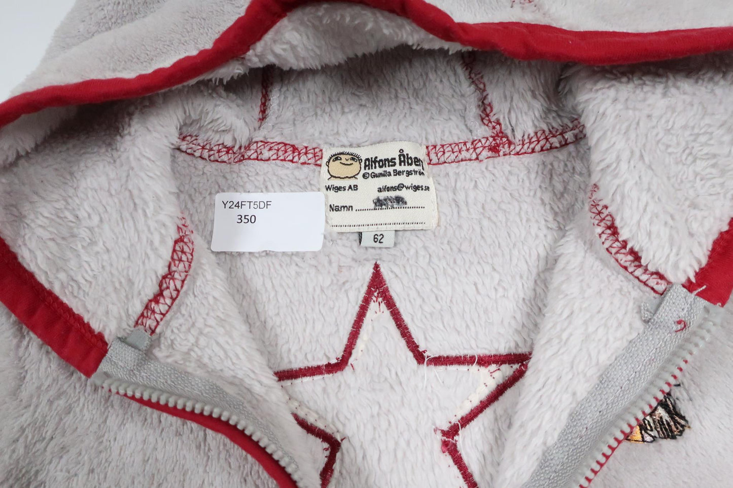 Fleecejakke med hætte fra Alfons Åberg - Størrelse 62 - Grå