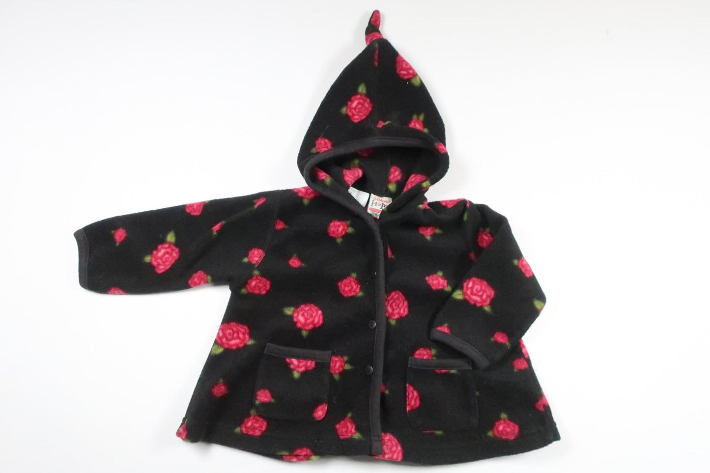 Blomstret vintage fleece hættetrøje fra H&M - Størrelse 92 - Sort