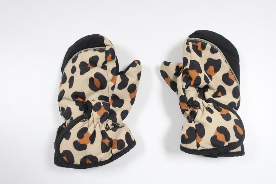 Leopardprintede fleeceforede vanter fra H&M - Størrelse 74/80 - Off-white