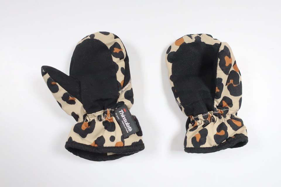 Leopardprintede fleeceforede vanter fra H&M - Størrelse 74/80 - Off-white