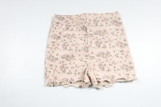 Blomstrede ribbede shorts fra Sweetie - Størrelse 74 - Beige
