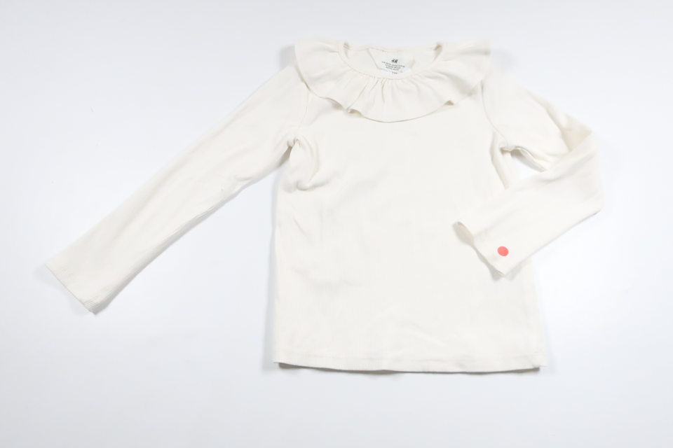 Ribstrikket sweater med krave fra H&M - Størrelse 110/116 - Hvid