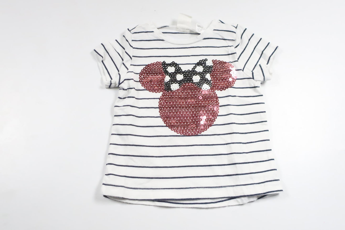 Stribet t-shirt med Minnie fra H&M - Størrelse 68 - Hvid