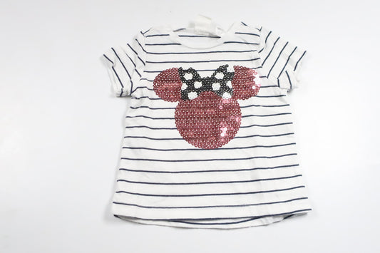 Stribet t-shirt med Minnie fra H&M - Størrelse 68 - Hvid