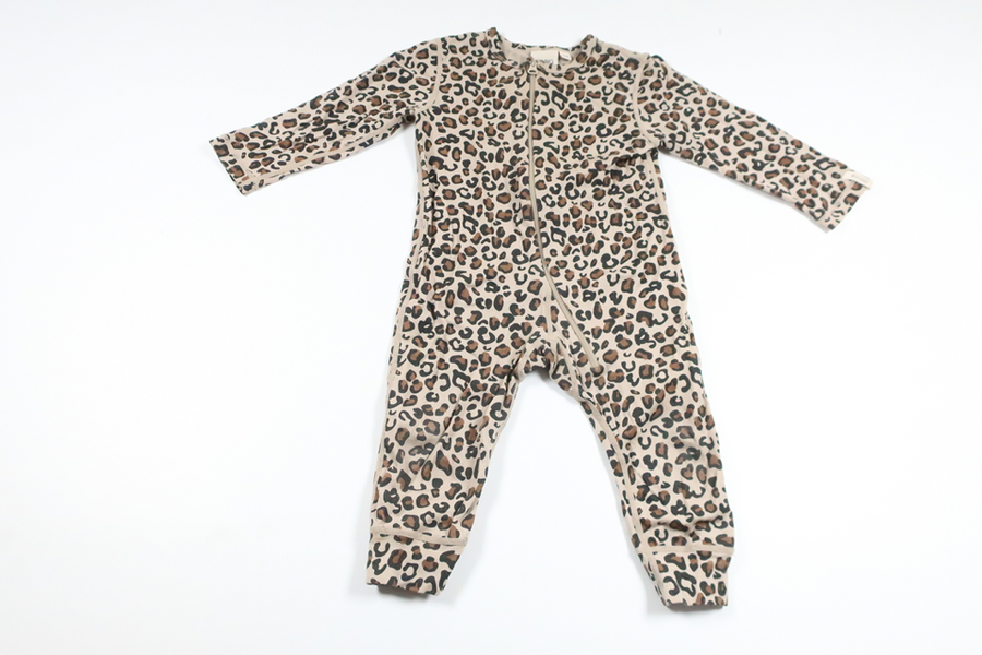 Leopardprintede overalls i 100% merinould fra Kuling - Størrelse 74/80 - Beige