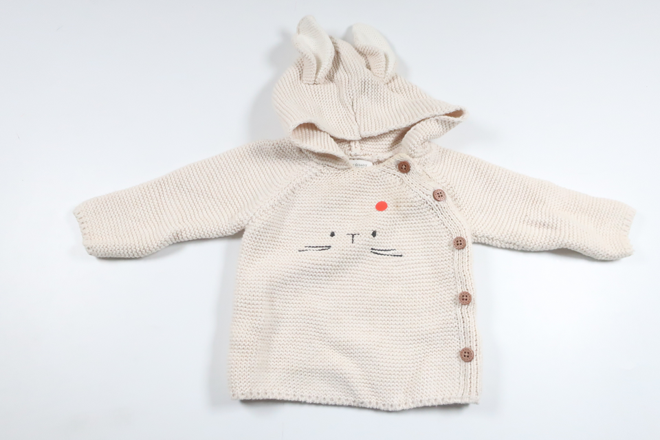 Strikket hættetrøje fra Next - Størrelse 62/68 - Off-white