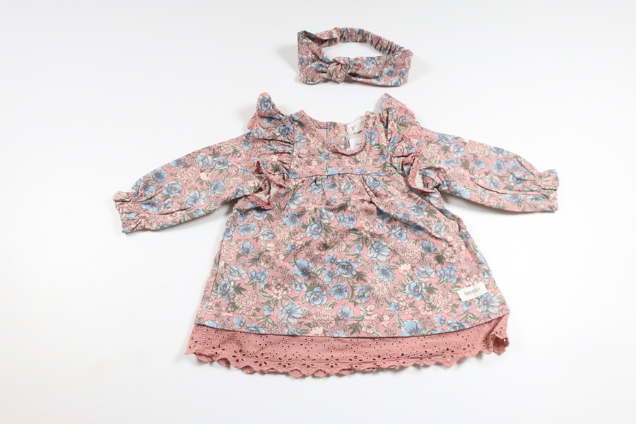 Blomsterkjole med matchende pandebånd fra Newbie - Størrelse 62 - Lyserød