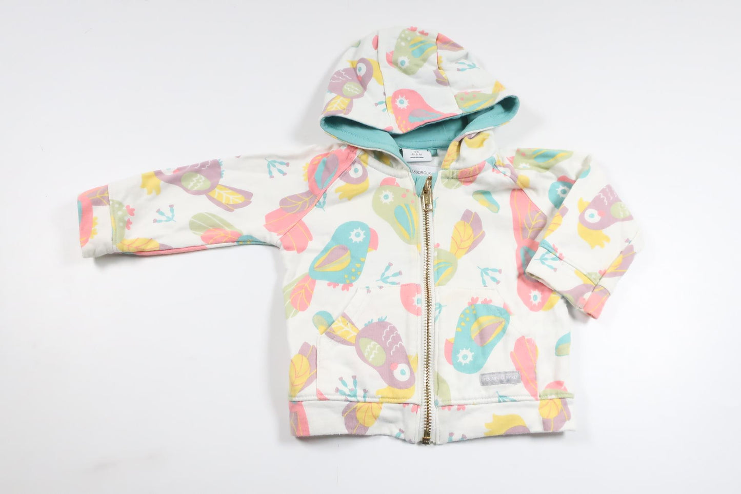 Hættejakke med fugle fra Polarn o. Pyret - Størrelse 68 - Hvid