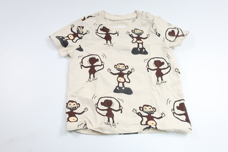 T-shirt med aber fra Wai Wai - Størrelse 74 - Off-white