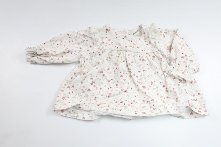 Blomstertunika fra Newbie - Størrelse 56 - Hvid