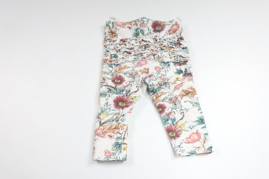 Blomstrede bukser med flæser fra Lindex - Størrelse 62 - Hvid