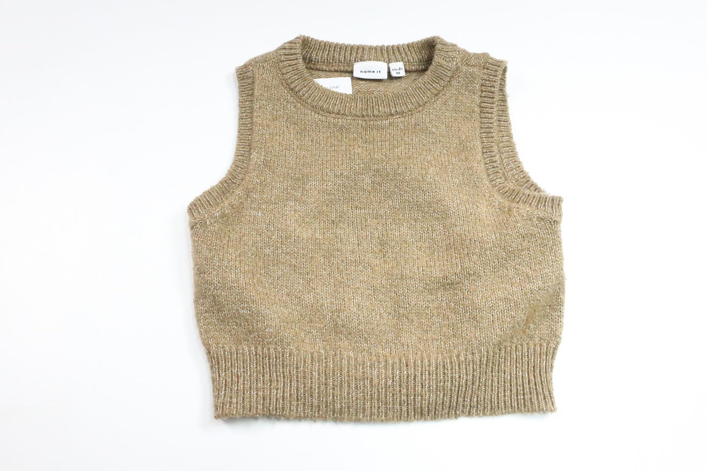 Strikket vest i uldblanding fra Name It - Størrelse 92 - Beige