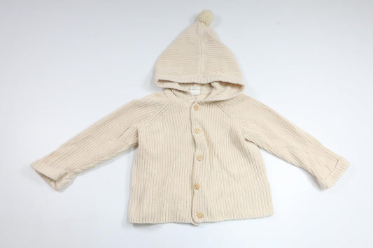 Strikket hættetrøje med kvast fra H&M - Størrelse 86 - Off-white