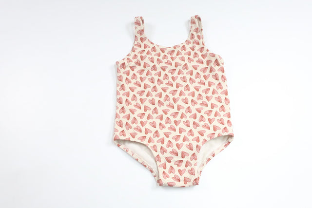 Badedragt med hjerter fra Unknown - Størrelse 80/86 - Off-white