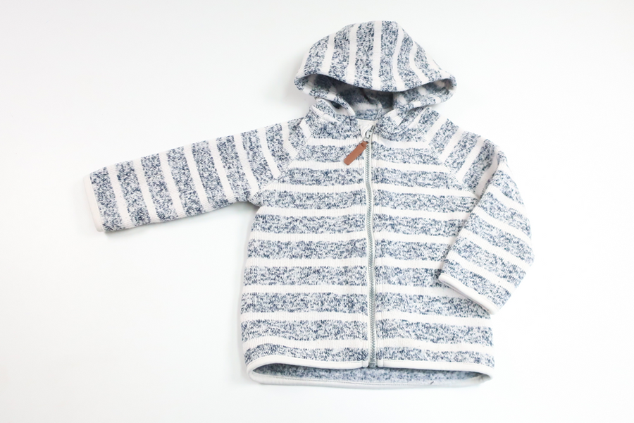 Stribet fleece-hættetrøje fra H&M - Størrelse 74 - Marineblå