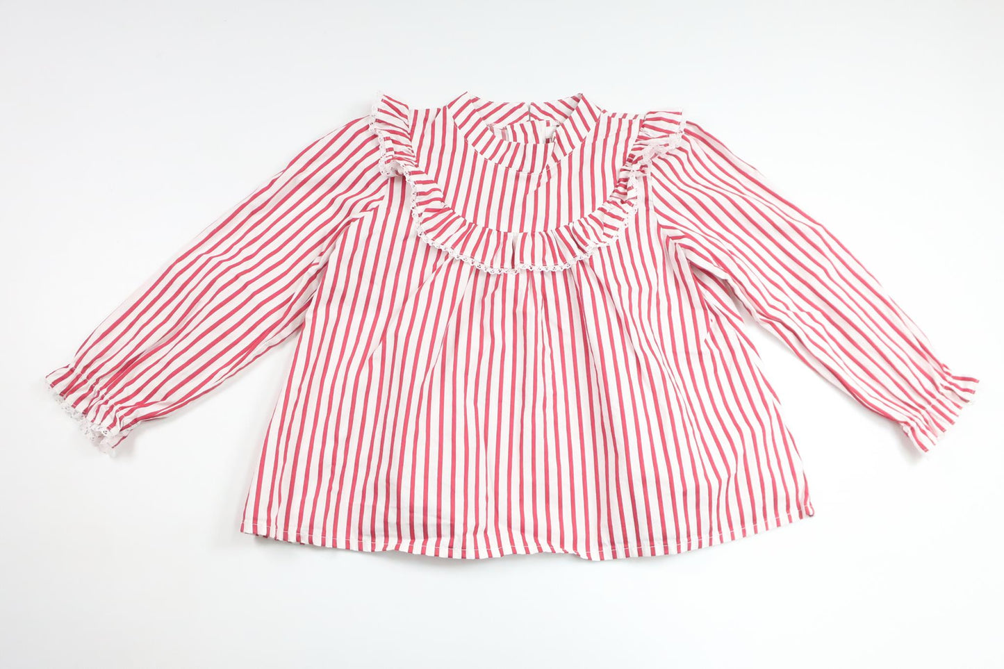 Stribet tunika med flæse fra Livly - Størrelse 110/116 - Rød