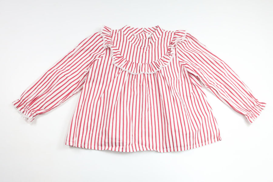 Stribet tunika med flæse fra Livly - Størrelse 110/116 - Rød