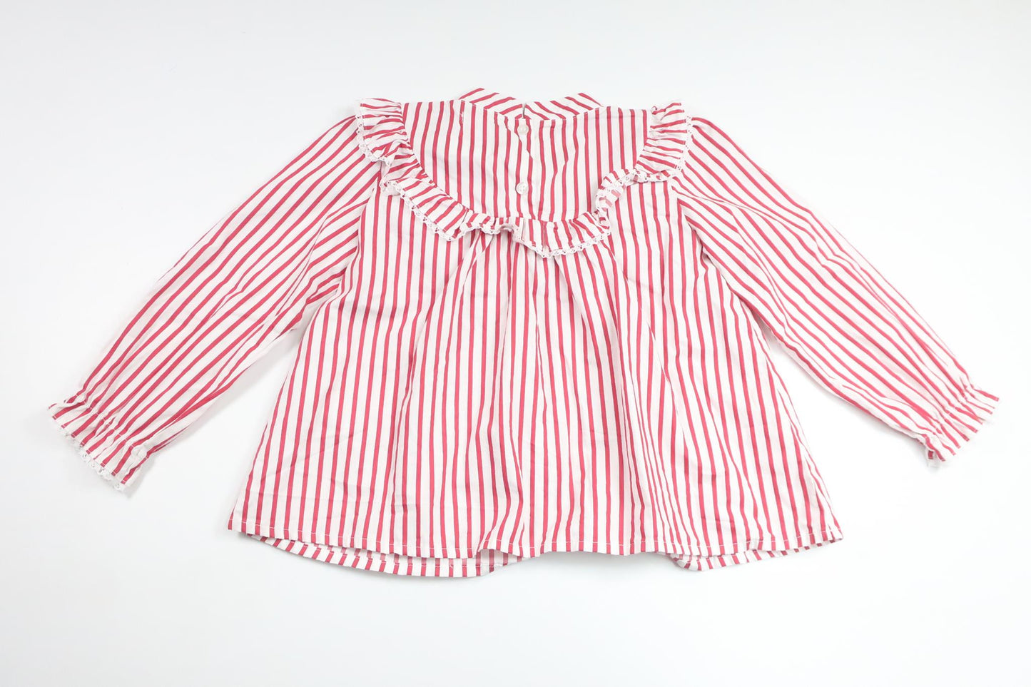 Stribet tunika med flæse fra Livly - Størrelse 110/116 - Rød