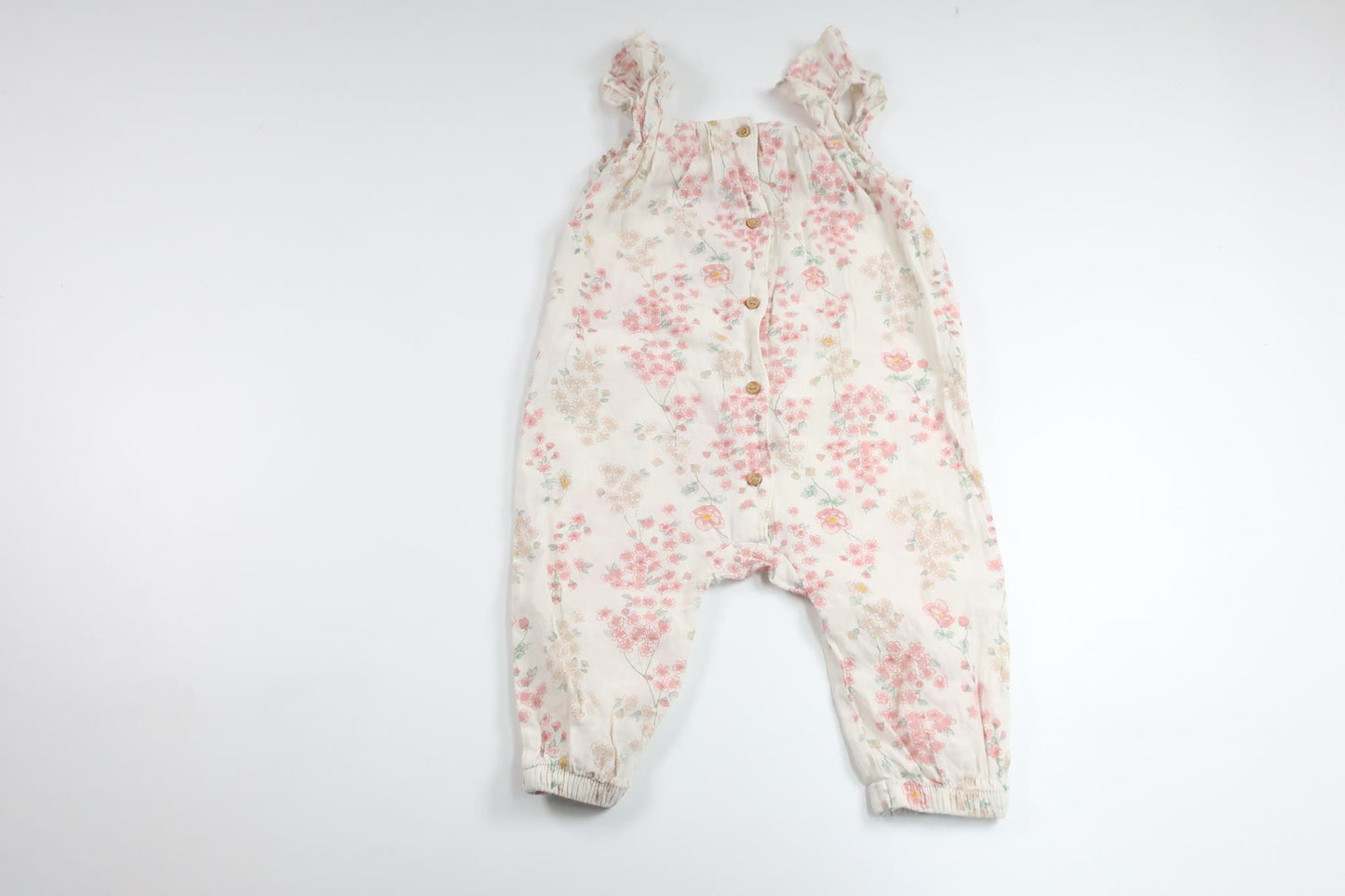 Blomsterjumpsuit fra H&M - Størrelse 74 - Hvid