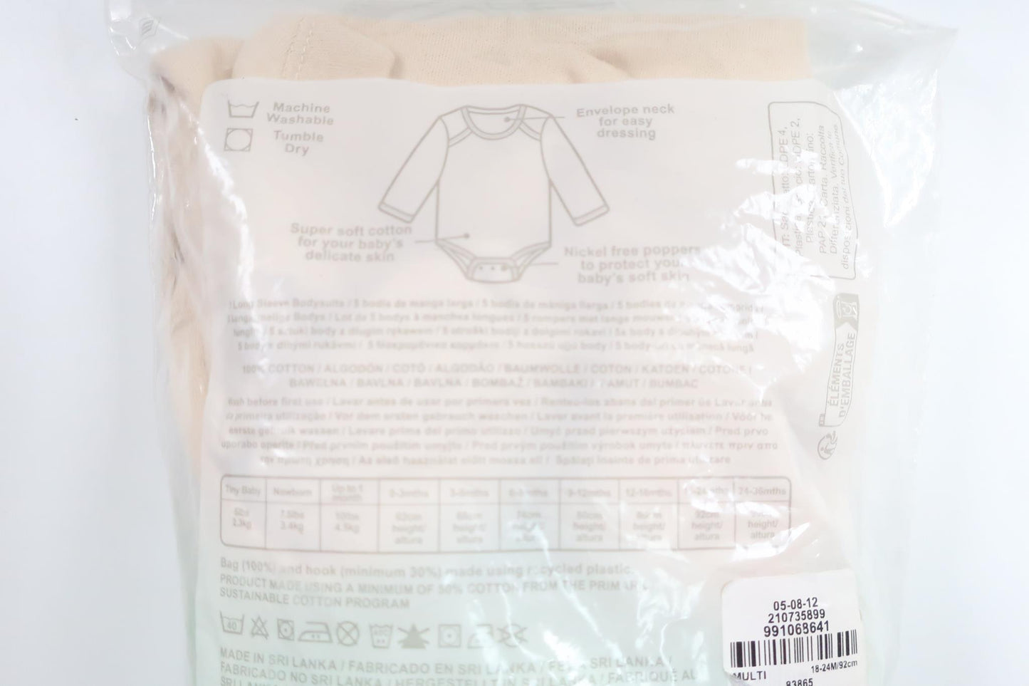 Tre-pak langærmede bodyer fra Primark - Størrelse 92 - Multifarvet