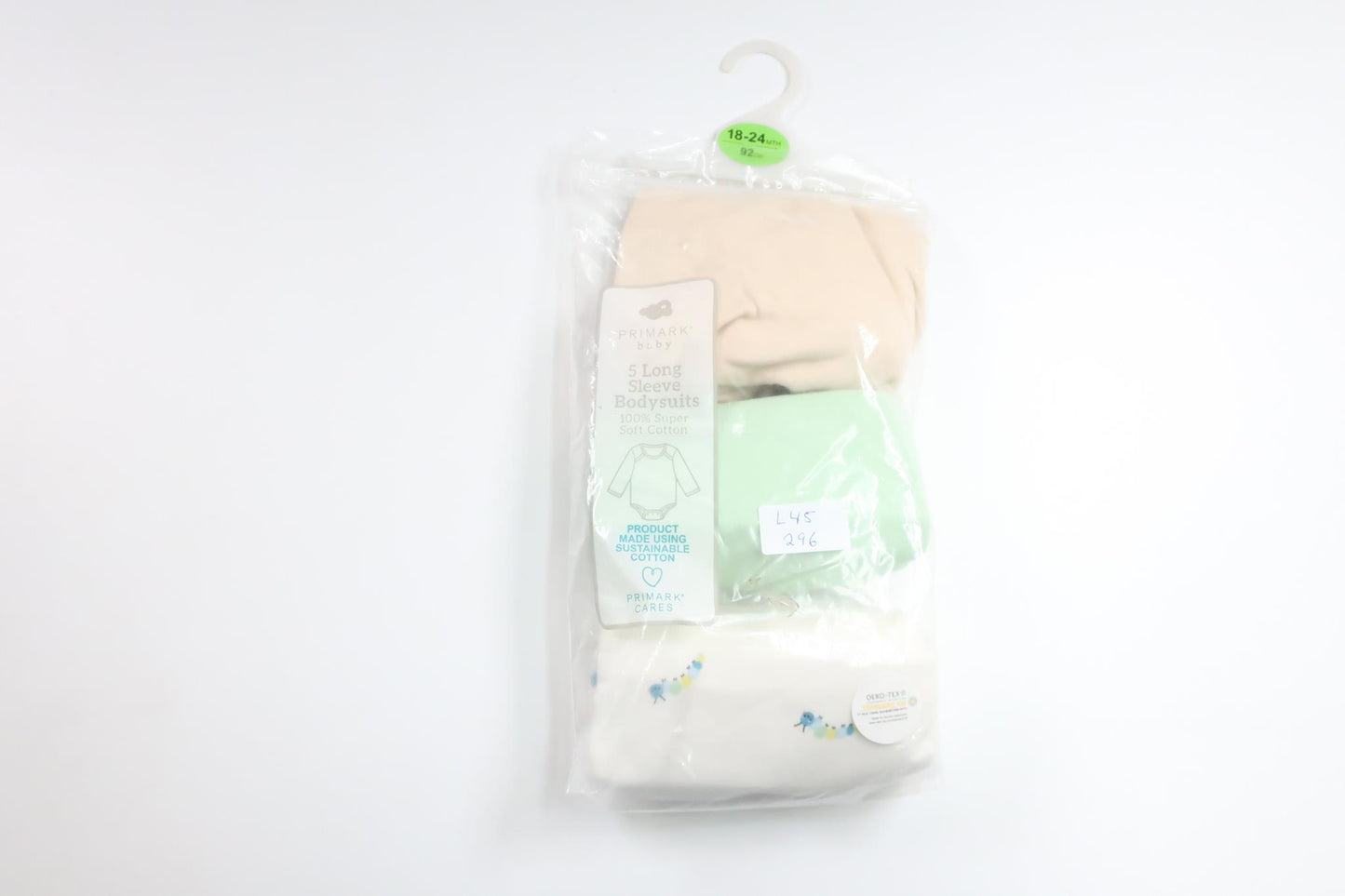 Tre-pak langærmede bodyer fra Primark - Størrelse 92 - Multifarvet