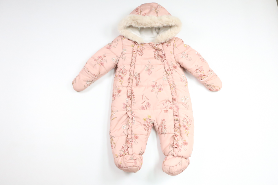 Fleeceforet blomsterjumpsuit fra George - Størrelse 62/68 - Lyserød
