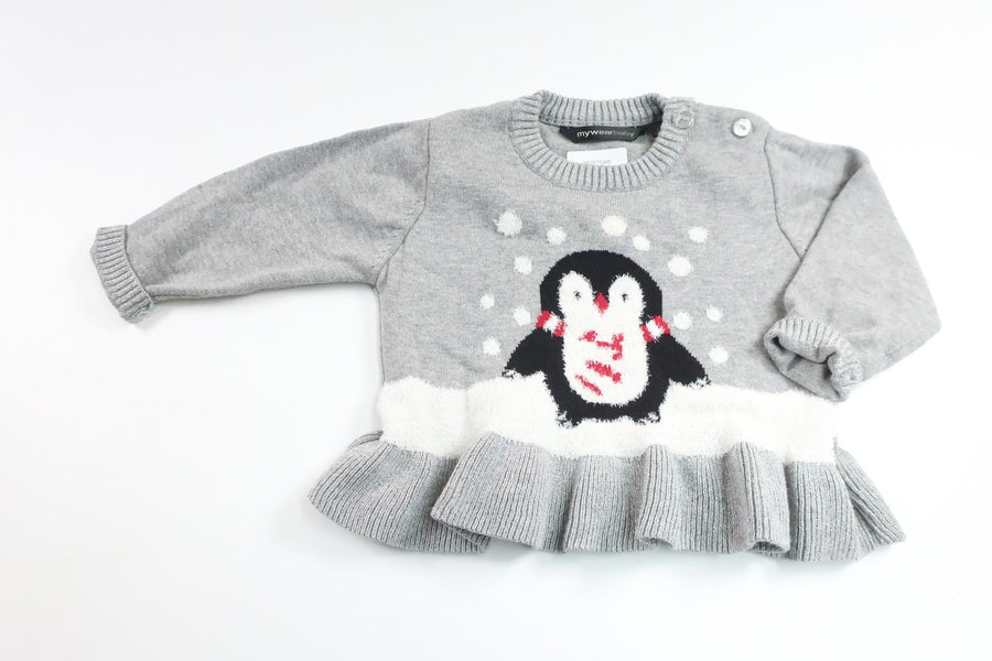 Strikket sweater med julemotiv fra My Wear Baby - Størrelse 74 - Grå
