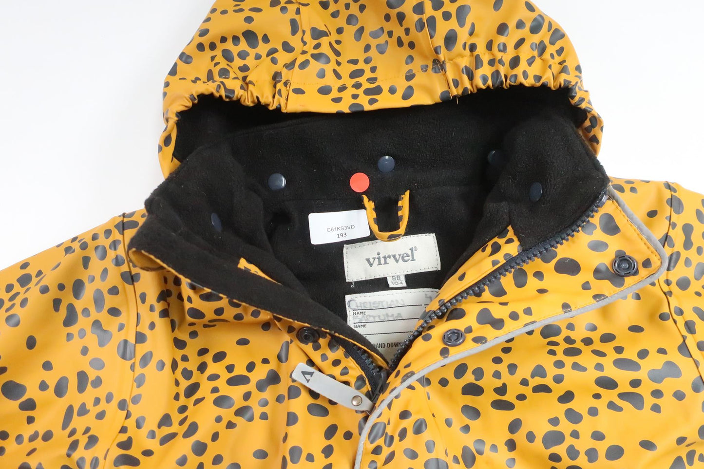 Fleeceforet regnjakke fra Virvel - Størrelse 98/104 - Gul