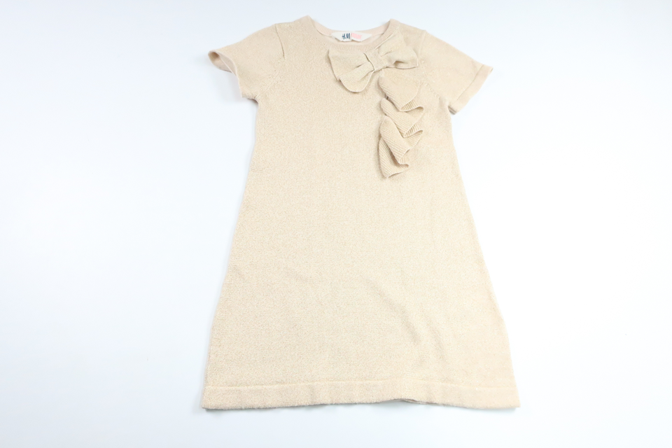 Glitrende kjole med sløjfe fra H&M - Størrelse 98/104 - Beige