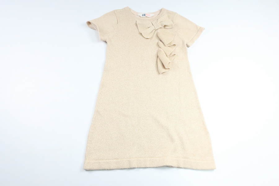 Glitrende kjole med sløjfe fra H&M - Størrelse 98/104 - Beige