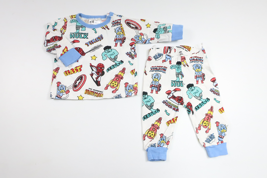 Todelt pyjamas med Marvel-print fra H&M - Størrelse 56 - Hvid