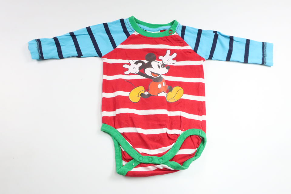 Stribet bodysuit med Mickey Mouse fra Disney - Størrelse 62 - Multifarvet