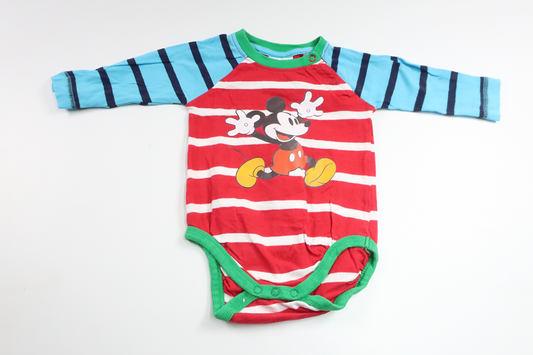 Stribet bodysuit med Mickey Mouse fra Disney - Størrelse 62 - Multifarvet