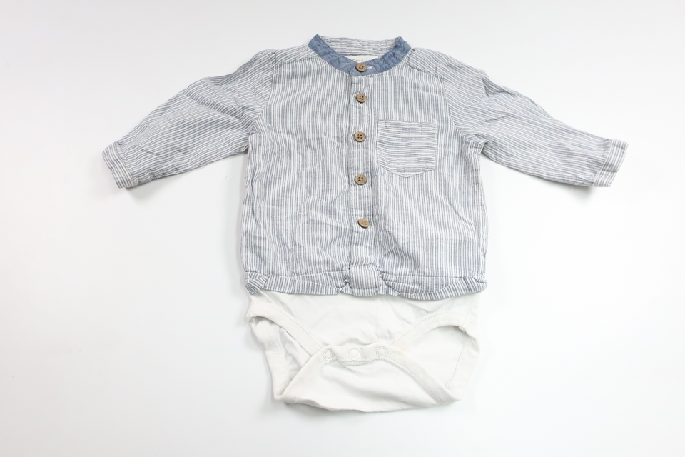 Skjorte med indbygget body fra Newbie - Størrelse 62 - Blå