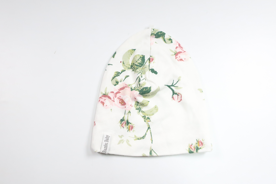 Blomsterhue fra Bambu Baby - Størrelse 56/62 - Hvid