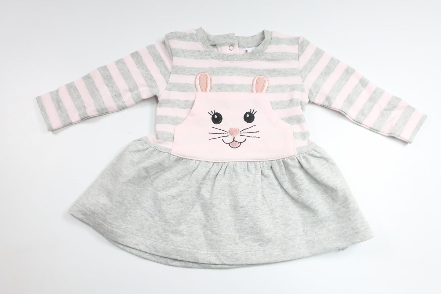 Stribet kjole med kanin fra My Wear Baby - Størrelse 68 - Grå