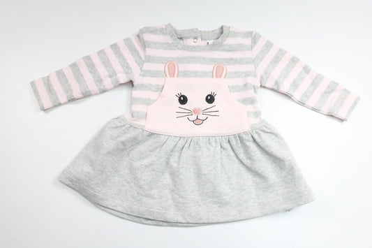 Stribet kjole med kanin fra My Wear Baby - Størrelse 68 - Grå