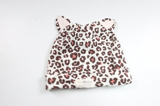 Leopardprintet hue fra Tiny One - Størrelse 56/62 - Hvid