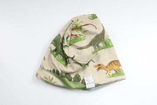 Fleeceforet hue med dinosaurer fra Busmonster - Størrelse 74/80 - Beige