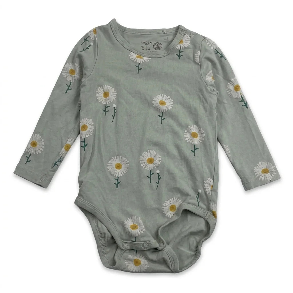 Blommig body från Lindex - Storlek 74 - Grön